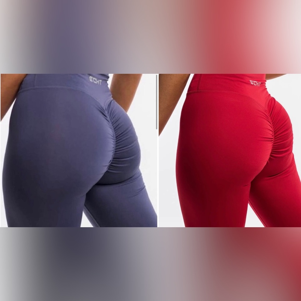 2 pairs of Echt scrunch leggings red and light purple/blue XSMALL